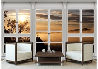 3д природа пейзаж флизелиновые фотообои 368x254 см Вид из большого окна на туманный лес (10643V8) +клей