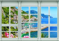 Флізелінові фотошпалери 3d природа краєвид гори 520x318 см Бірюзове море вид з великого вікна (10644VEXXXXXL) +клей - вид 1 мініатюра