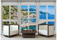 3д природа пейзаж флизелиновые фотообои 460x300 см Бирюзовое море вид из большого окна (10644V12) +клей