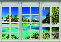 Красивые флизелиновые фотообои с природой море 416x254 см 3D Вид из большого окна на Гавайи (10646VEXXXL) +клей - вид 1 миниатюра