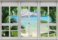 Флизелиновые фотообои лето море корабли 416x254 см 3D Вид из большого окна на парусники (10647VEXXXL) +клей - вид 1 миниатюра
