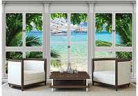 Море корабли флизелиновые фотообои 368x254 см 3D Вид из большого окна на парусники (10647V8) +клей