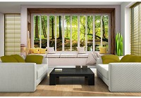 3 д флизелиновые фотообои природа пейзаж 416x290 см Вид на солнечный лес из большого окна (10650VEXXXXL) +клей