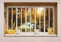3д природа пейзаж флизелиновые фотообои 460x300 см Вид на осенний водопад из большого окна (10651V12) +клей - вид 1 миниатюра