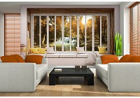 3 д флизелиновые фотообои природа 254x184 см Вид на осенний водопад из большого окна (10651V4)+клей