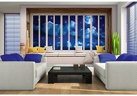 Флизелиновые фотообои 3д луна звезды космос 460x300 см Вид на ночное небо из большого окна (10652V12) +клей