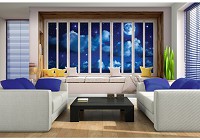 Флизелиновые фотообои 254x184 см 3D Вид на ночное небо из большого окна (10652V4)+клей