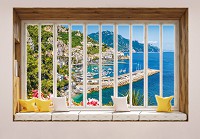 Флизелиновые 3д фотообои в стиле город 416x254 см Живописный вид из большого окна на море (10654VEXXXL) +клей - вид 1 миниатюра