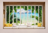 Флизелиновые фотообои морской пейзаж 3D Вид на парусники из большого окна (10657V)+клей - вид 1 миниатюра