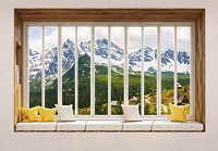 Флизелиновые фотообои с природой 3д пейзаж 460x300 см Вид на горы из большого окна (10658V12) +клей - вид 1 миниатюра