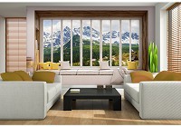 Флизелиновые фотообои с природой 3д пейзаж 460x300 см Вид на горы из большого окна (10658V12) +клей