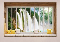 Флізелінові фотошпалери з перспективою в інтер'єрі природа краєвид 368x254 см 3D вид з вікна на великий водоспад (10662V8) +клей - вид 1 мініатюра
