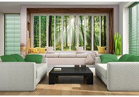 Флизелиновые фотообои 3D Вид из большого окна на зеленый лес (10664V)+клей