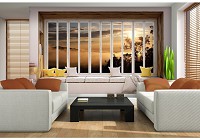 Красивые пейзажи флизелиновые фотообои 254x184 см 3D Вид из большого окна на туманные горы (10665V4)+клей