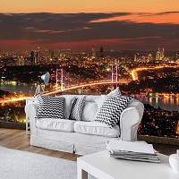 Модные флизелиновые фотообои в зал Закат 254x184 см 3D Босфорский мост в городе Стамбул (1066V4)+клей - вид 6 миниатюра