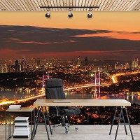 Флизелиновые фото обои 3D Закат 312x219 см Босфорский мост в городе Стамбул (1066VEXXL)+клей