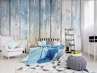Винтажные флизелиновые фотообои 368x254 см Синие деревянные доски (10670V8) +клей