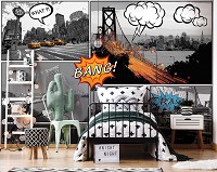 Флизелиновые фотообои для спальни 312x219 см Черно-белые Комиксы Города Нью Йорк (10676VEXXL) +клей