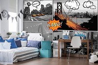 Флизелиновые фотообои в зал 416x290 см Черно-белые Комиксы Города Нью Йорк (10676VEXXXXL) +клей