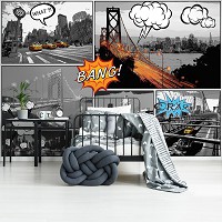 Флизелиновые фотообои Америка 368x280 см Черно-белые Комиксы Города Нью Йорк (10676V10) +клей