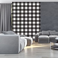 Комната с флизелиновыми фото обоями квадраты 184x254 см Черно-белые клетки (10680V4A)+клей