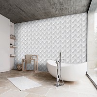 Флизелиновые фотообои ромбы в интерьере фото 312x219 см 3D кубы Серые абстрактные треугольники (10682VEXXL) +клей