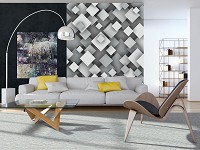 Флізелінові фотошпалери Геометричні 3Д абстракція 184x254 см Сірі квадрати (10683V4A)+клей - вид 6 мініатюра