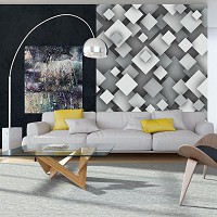 Флизелиновые фотообои Геометрическая 3Д абстракция 184x254 см Серые квадраты (10683V4A)+клей