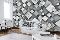 Геометрические флизелиновые фотообои абстракция 3Д Серые квадраты (10683V)+клей