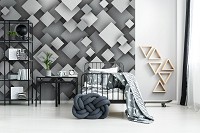 Флизелиновые 3д фотообои узоры 312x219 см Серые квадраты (10683VEXXL) +клей