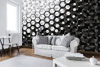 Флізелінові фото шпалери 3d 312x219 см Чорно-білі шестикутники (10684VEXXL)+клей