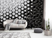 Флизелиновые фото обои геометрия 416x254 см 3D Черно-белые шестиугольники (10684VEXXXL)+клей