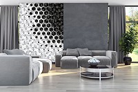 Флизелиновые фотообои геометрия в интерьере 206x275 см Соты 3D шестиугольники белые с черным (10685VEA)+клей