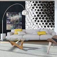 Флізелінові фотошпалери в інтер'єрі фото 184x254 см Соти 3D шестикутники білі з чорним (10685V4A)+клей