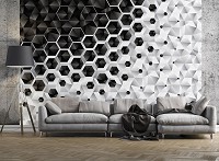 Флизелиновые фотообои 3d Соты абстракция 416x254 см шестиугольники белые с черным (10685VEXXXL)+клей