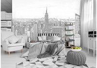 Флизелиновые фотообои в спальню Минимализм 254x184 см Черно-белый рисунок города Нью-Йорк (10688V4)+клей