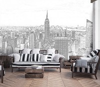 Флизелиновые фотообои Минимализм 312x219 см Черно-белый рисунок города Нью Йорк (10688VEXXL)+клей