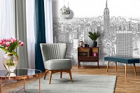 Флізелінові фотошпалери Мінімалізм 312x219 см Чорно-білий малюнок міста Нью-Йорк (10688VEXXL)+клей - вид 6 мініатюра