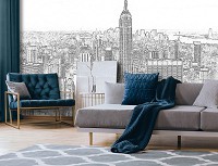 Флизелиновые фотообои в спальню Минимализм 254x184 см Черно-белый рисунок города Нью-Йорк (10688V4)+клей - вид 7 миниатюра
