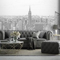 Флізелінові фотошпалери Мінімалізм 312x219 см Чорно-білий малюнок міста Нью-Йорк (10688VEXXL)+клей - вид 8 мініатюра