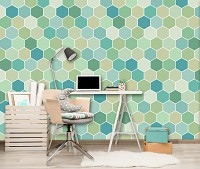 Флизелиновые фотообои геометрия соты 416x290 см Зеленые шестиугольники (10696VEXXXXL) +клей