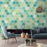 Флізелінові фотошпалери з геометрією Абстрактна мозаїка Соти Зелені шестикутники (10696V)+клей - вид 9 мініатюра