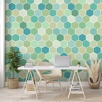 Флизелиновые фотообои геометрия соты 368x254 см Зеленые шестиугольники (10696V8) +клей