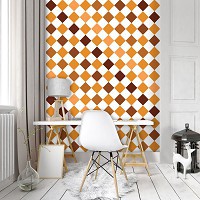Повторяющийся узор на флизелиновых фото обоях Квадраты Ромбы 206x275 см Мозаика Коричневая Плитка (10699VEA)+клей