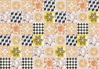 Флизелиновые фотообои в клетку на кухне фото Квадраты Мозаика Оранжевая Плитка (10704V)+клей