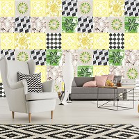 Флизелиновые фотообои геометрия Квадраты Желтая плитка мозаика (10705V)+клей