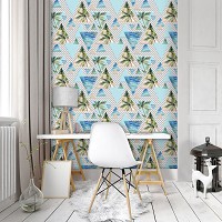 Тропические флизелиновые фотообои 184x254 см Абстрактные Геометрические Треугольники Пальмы Деревья (10710V4A)+клей