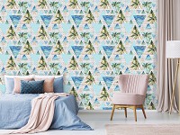 Флизелиновые фотообои листья 416x254 см Треугольники Пальмовые Деревья Бохо (10710VEXXXL) +клей