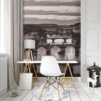 Флизелиновые фотообои черно-белые 184x254 см Пражские мосты через Влтаву (10718V4A)+клей