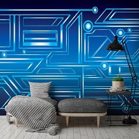 Геометрия на флизелиновых фото обоях 460x300 см Синяя абстракция (10719V12) +клей